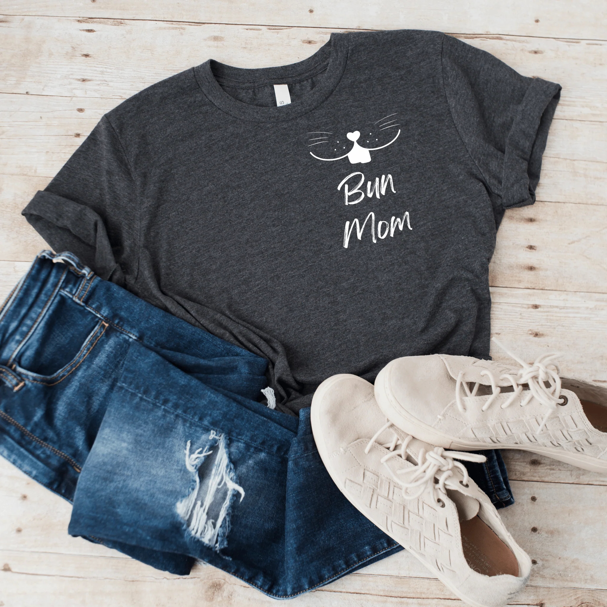Bun Mom Unisex T-shirt- White Design - Image 3