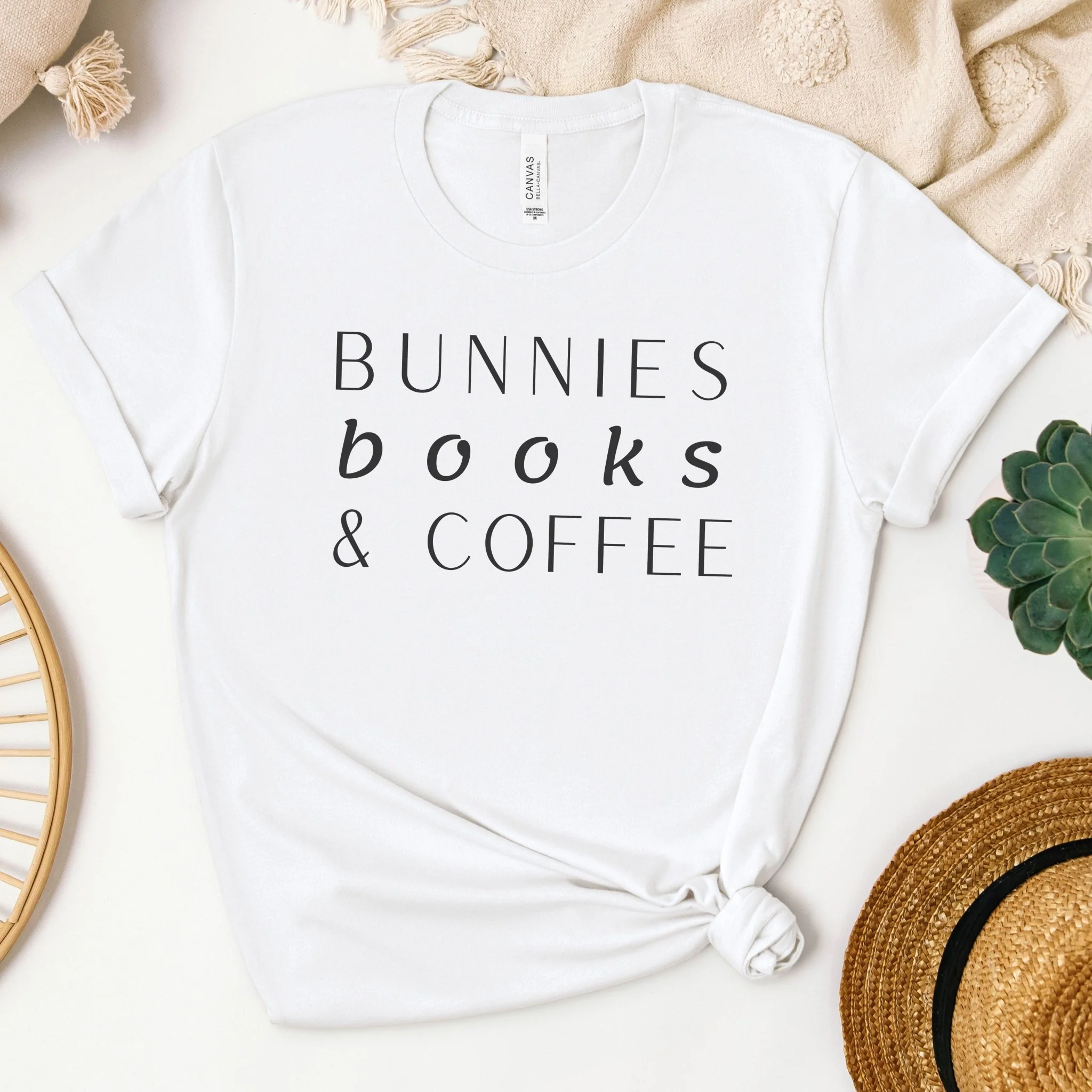 Bunnies, Books & Coffee Unisex T-Shirt - Image 3