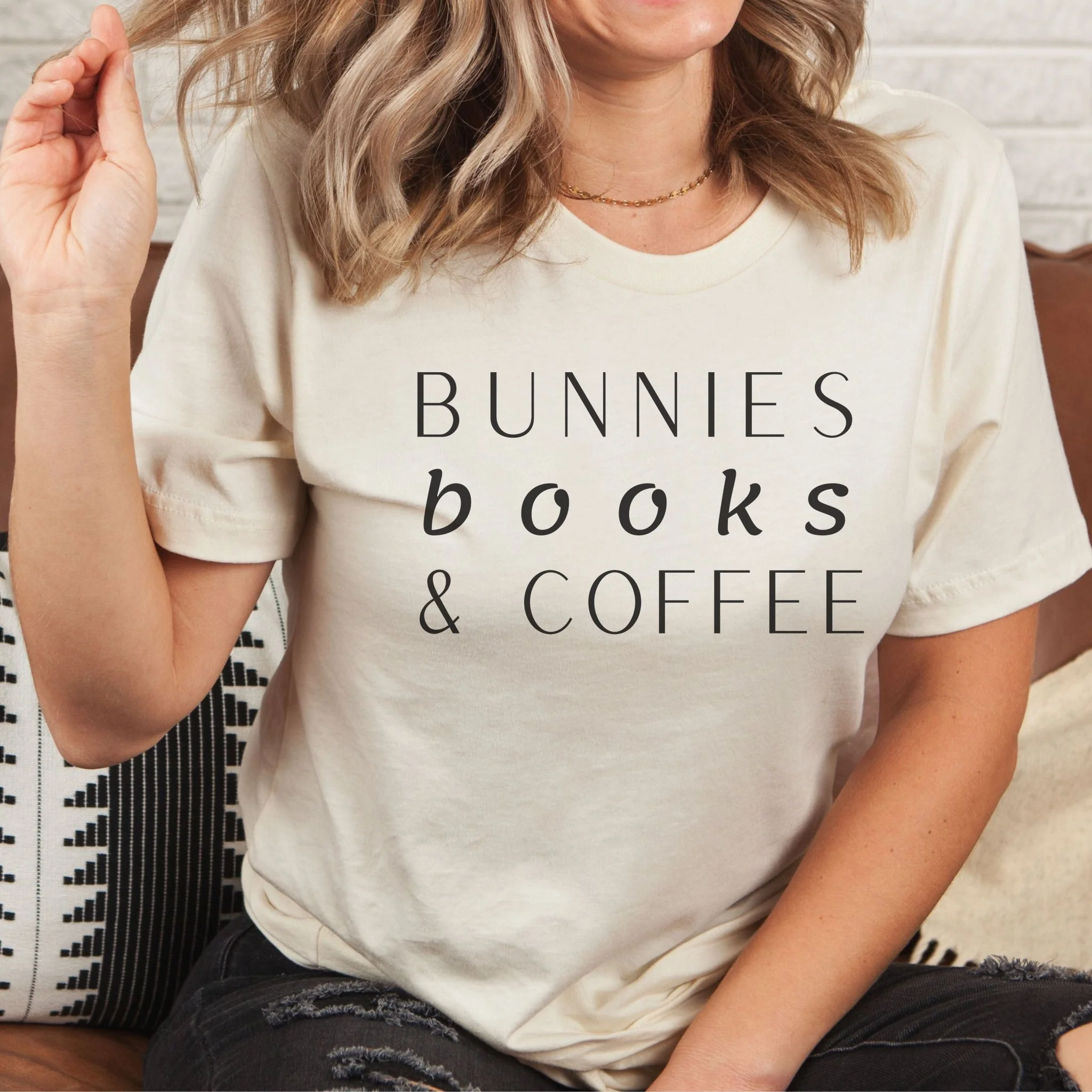 Bunnies, Books & Coffee Unisex T-Shirt - Image 4