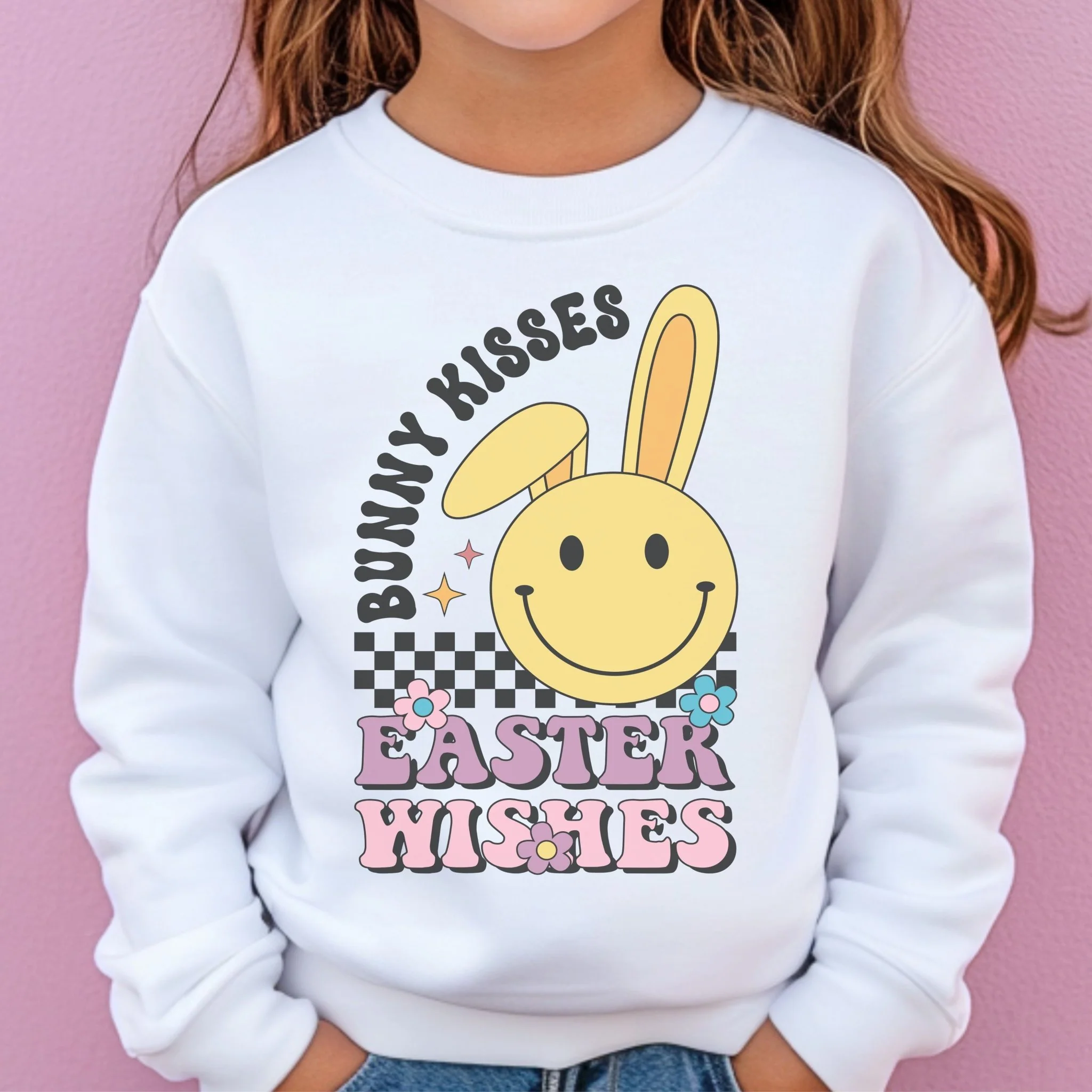 Bunny Kisses, Easter Wishes Youth Crewneck Sweatshirt - Image 2