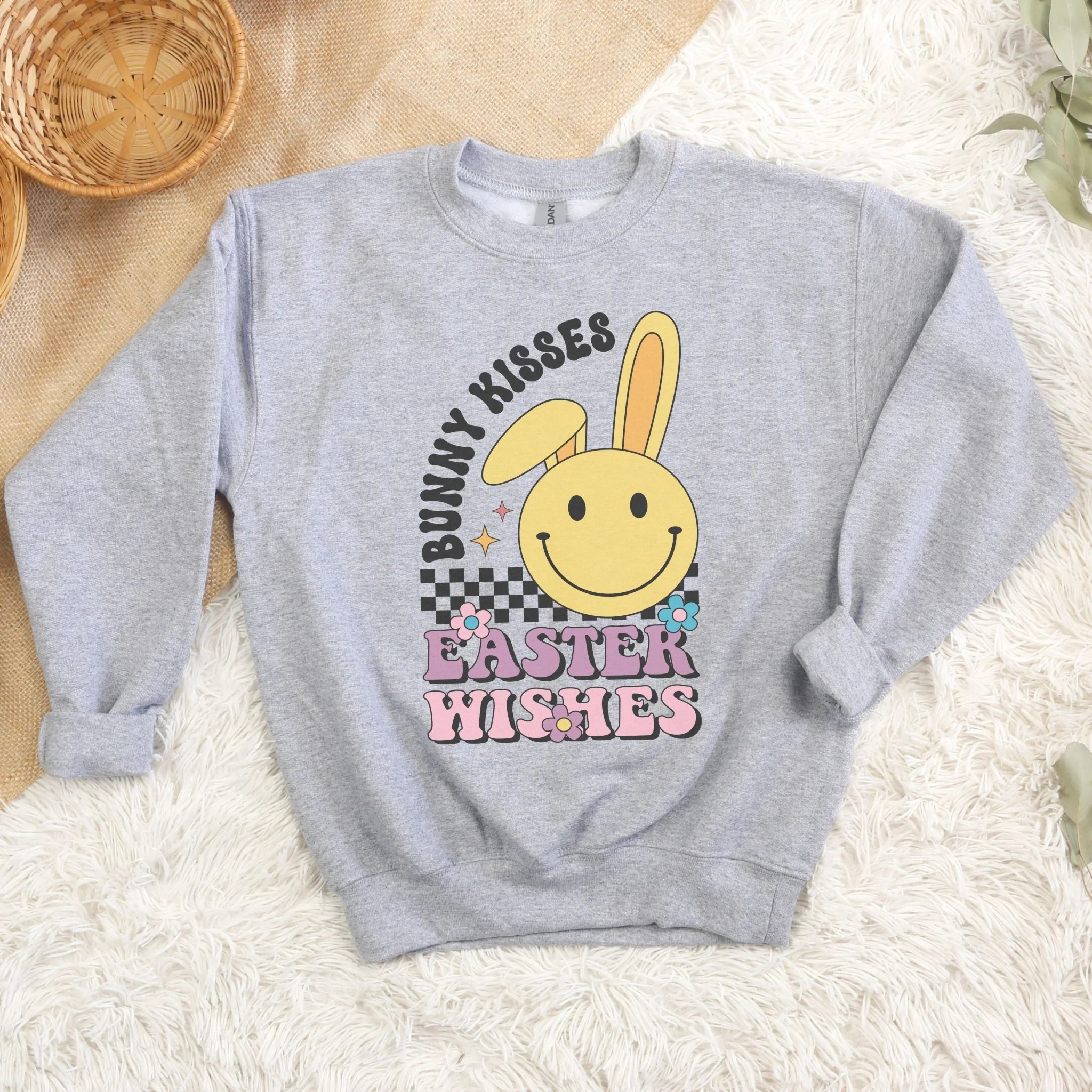 Bunny Kisses, Easter Wishes Youth Crewneck Sweatshirt - Image 3