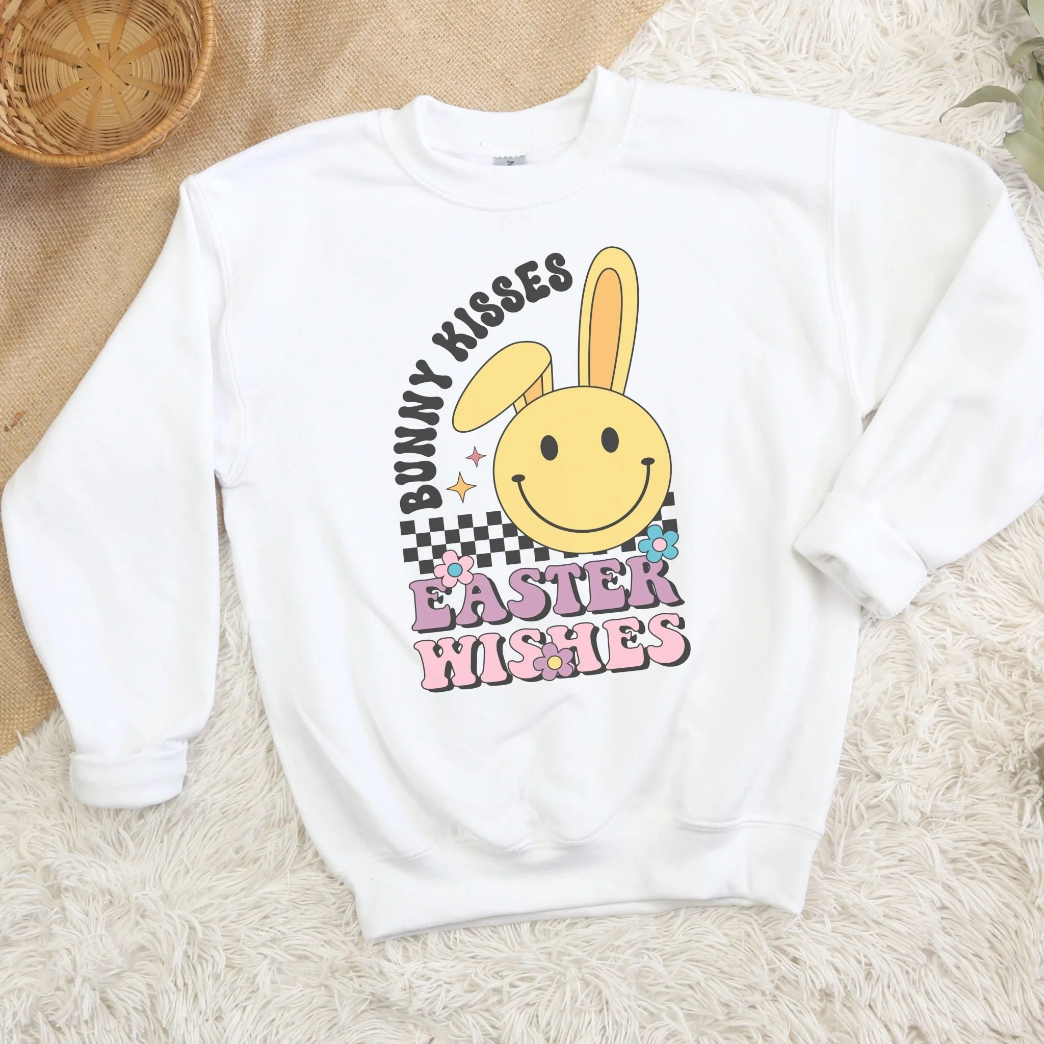 Bunny Kisses, Easter Wishes Youth Crewneck Sweatshirt - Image 4