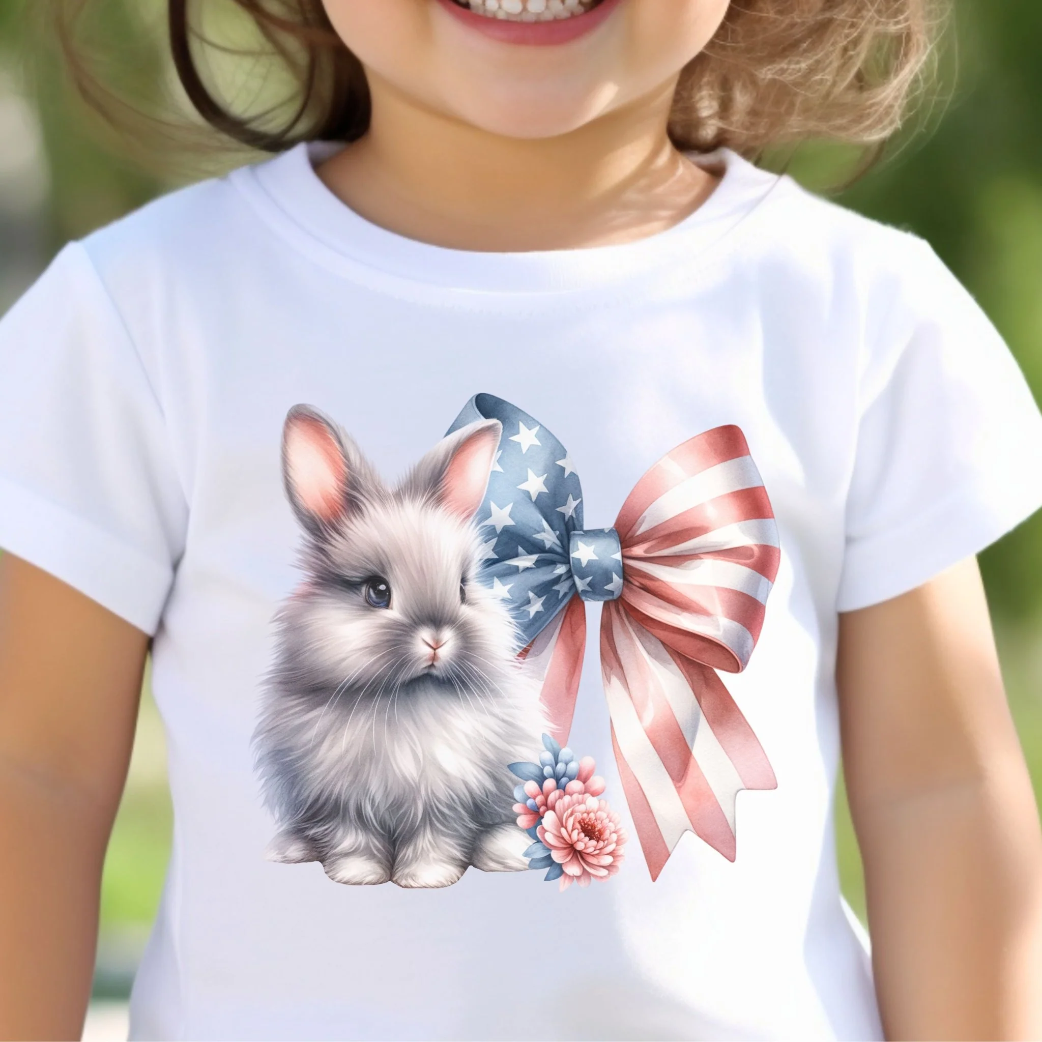 Bunny with Patriotic Bow Toddler Short Sleeve Tee