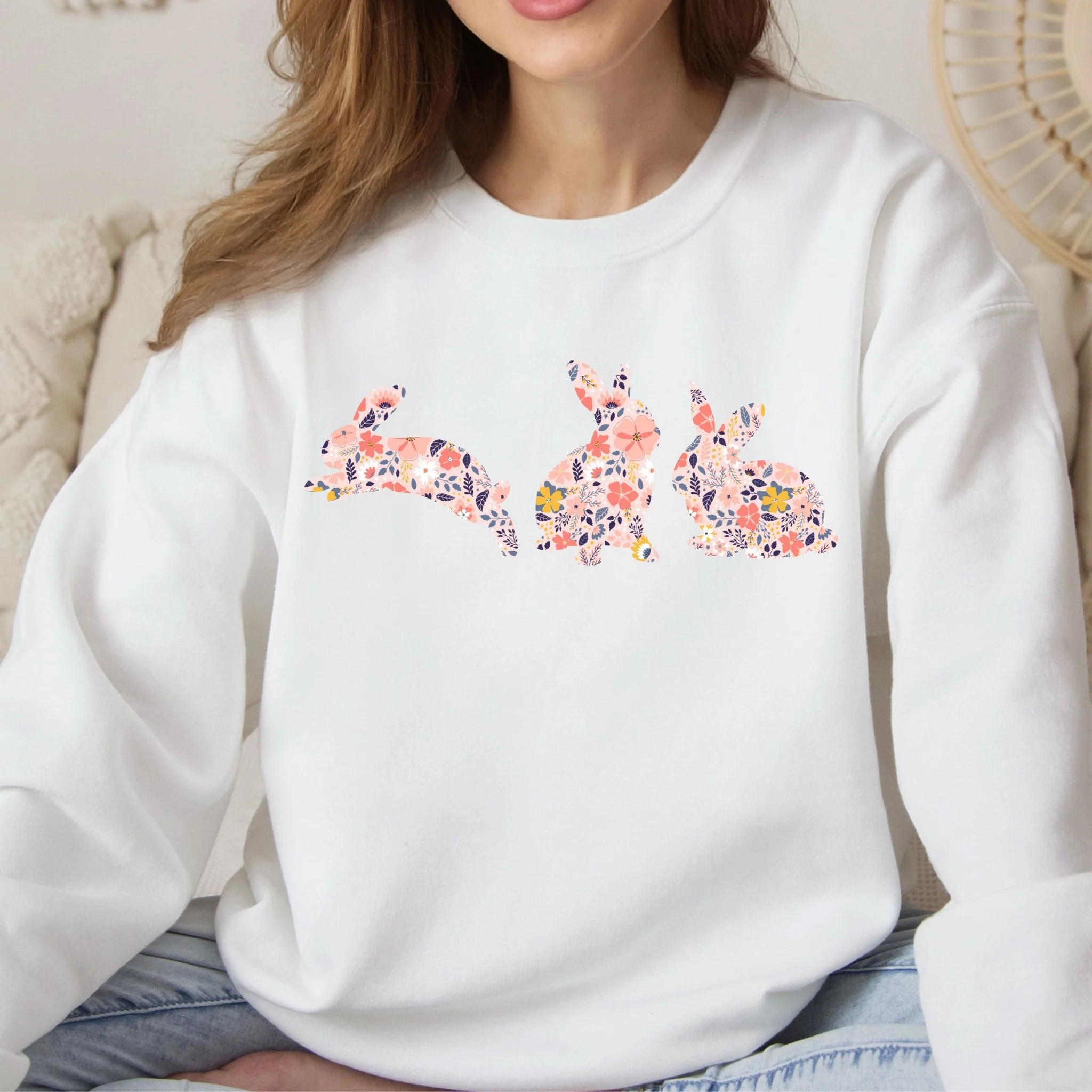 Floral Rabbit Silhouettes Sweatshirt - Image 2
