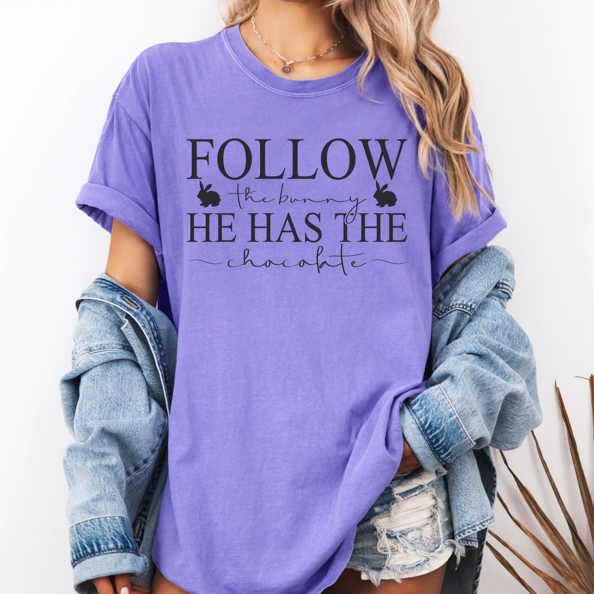 Follow the Bunny Unisex Garment-dyed Heavyweight T-Shirt - Image 2