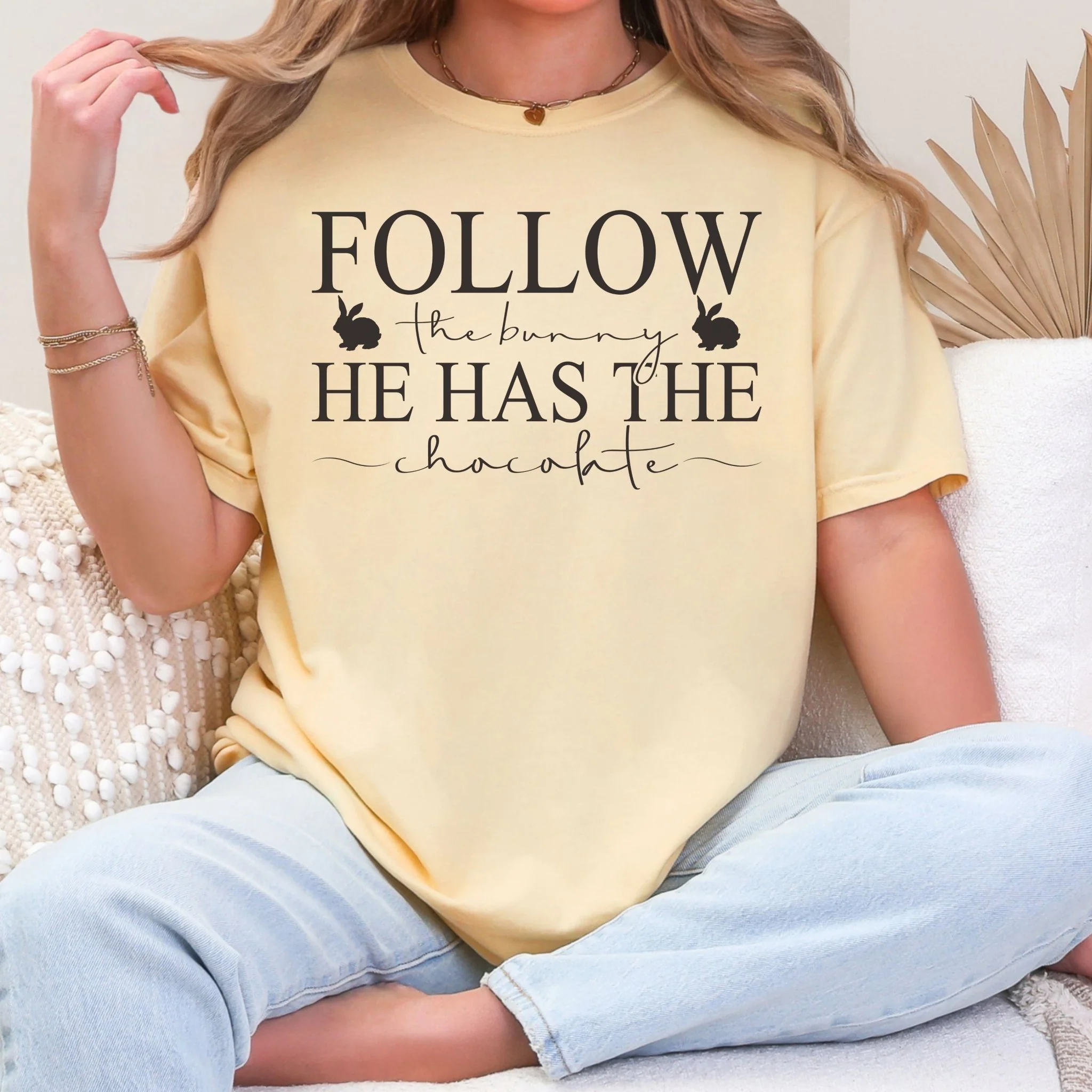 Follow the Bunny Unisex Garment-dyed Heavyweight T-Shirt - Image 4