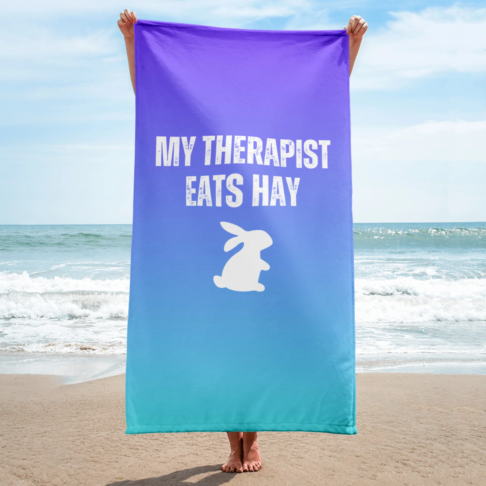 My Therapist Eats Hay Beach Towel