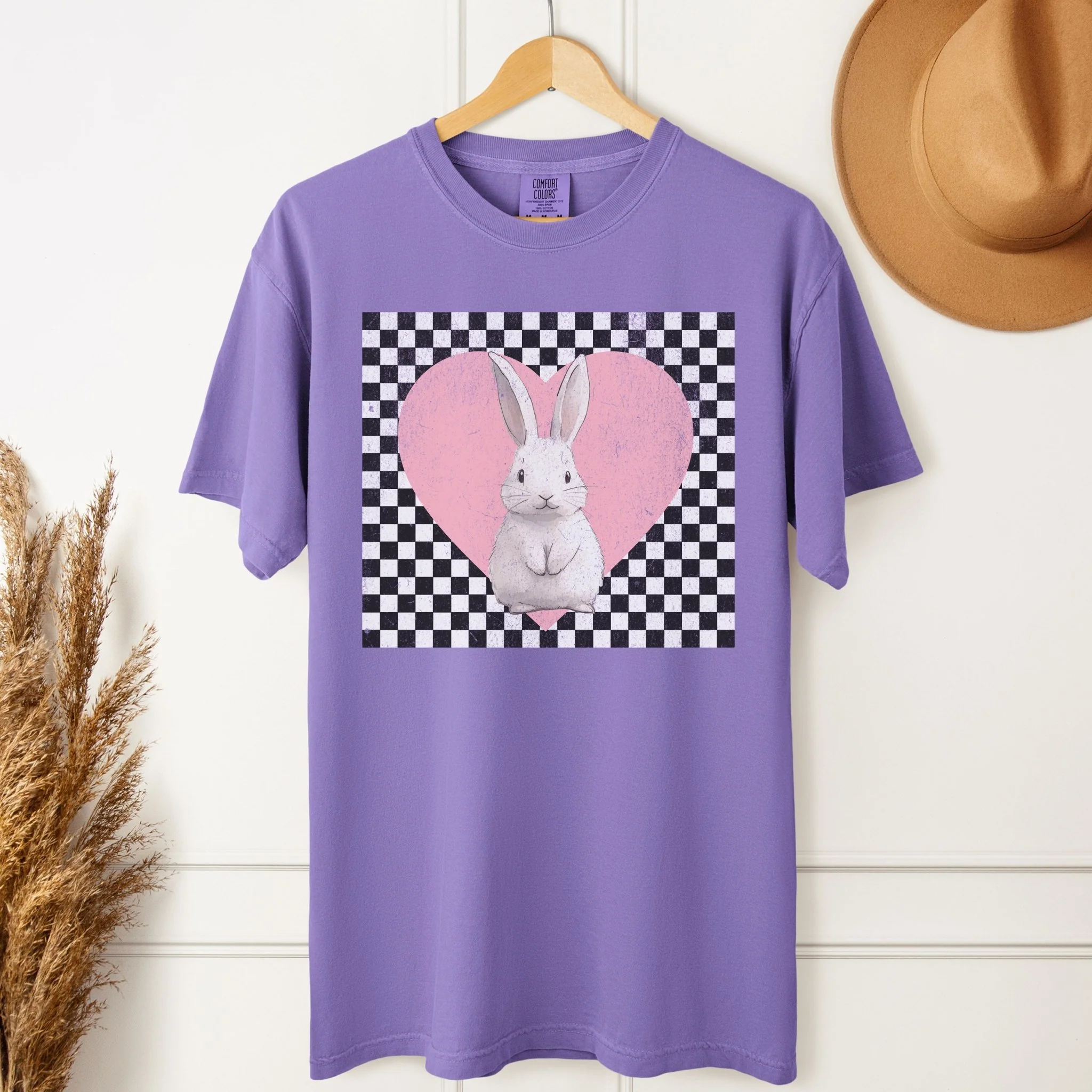Retro Checkered Heart with Bunny Unisex Garment-dyed Heavyweight T-Shirt - Image 5