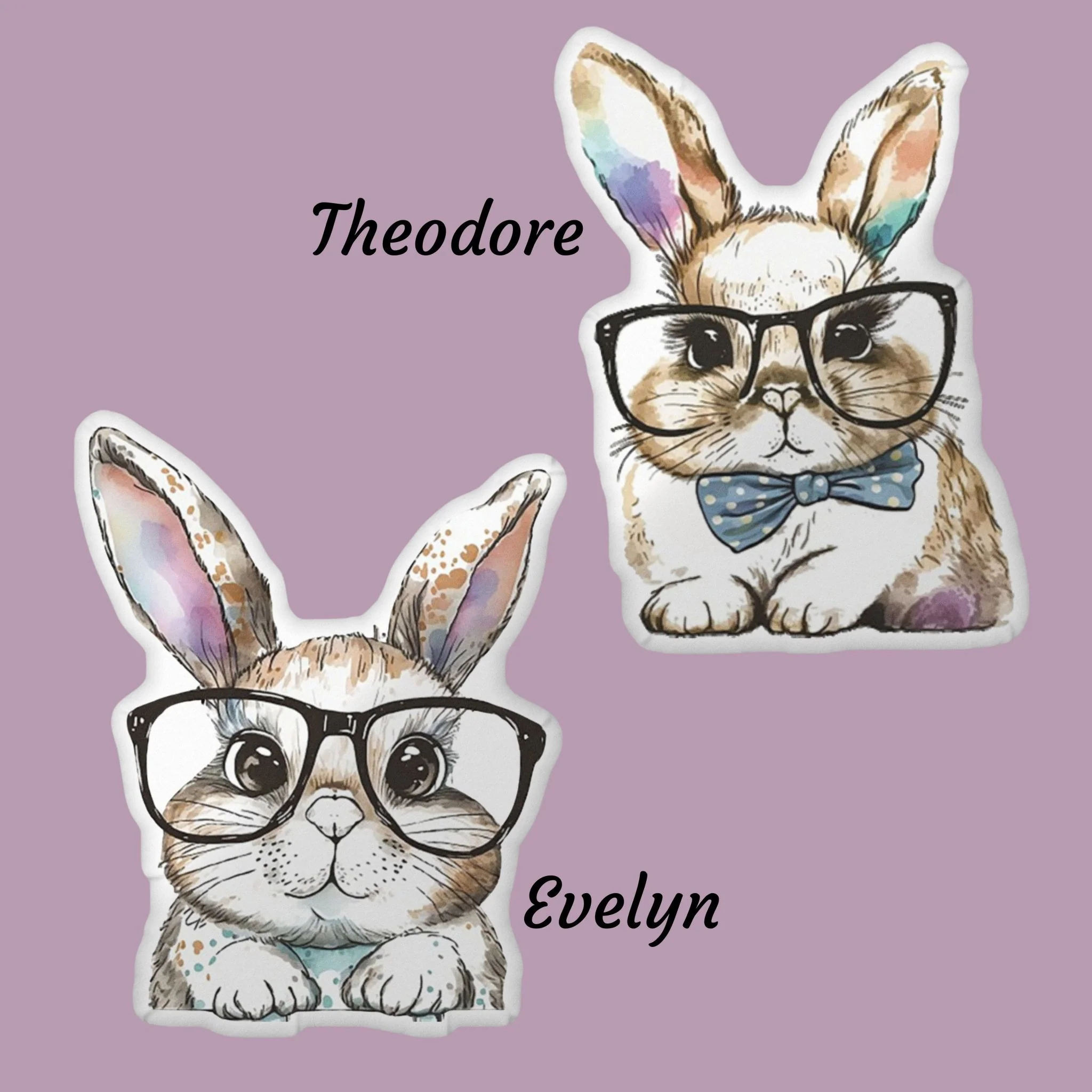 Watercolor Bunny Theodore Shaped Pillow - Image 2